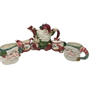 VTG Fitz & Floyd Old World Christmas Elf Teapot Santa Creamer & Sugar Cup Set